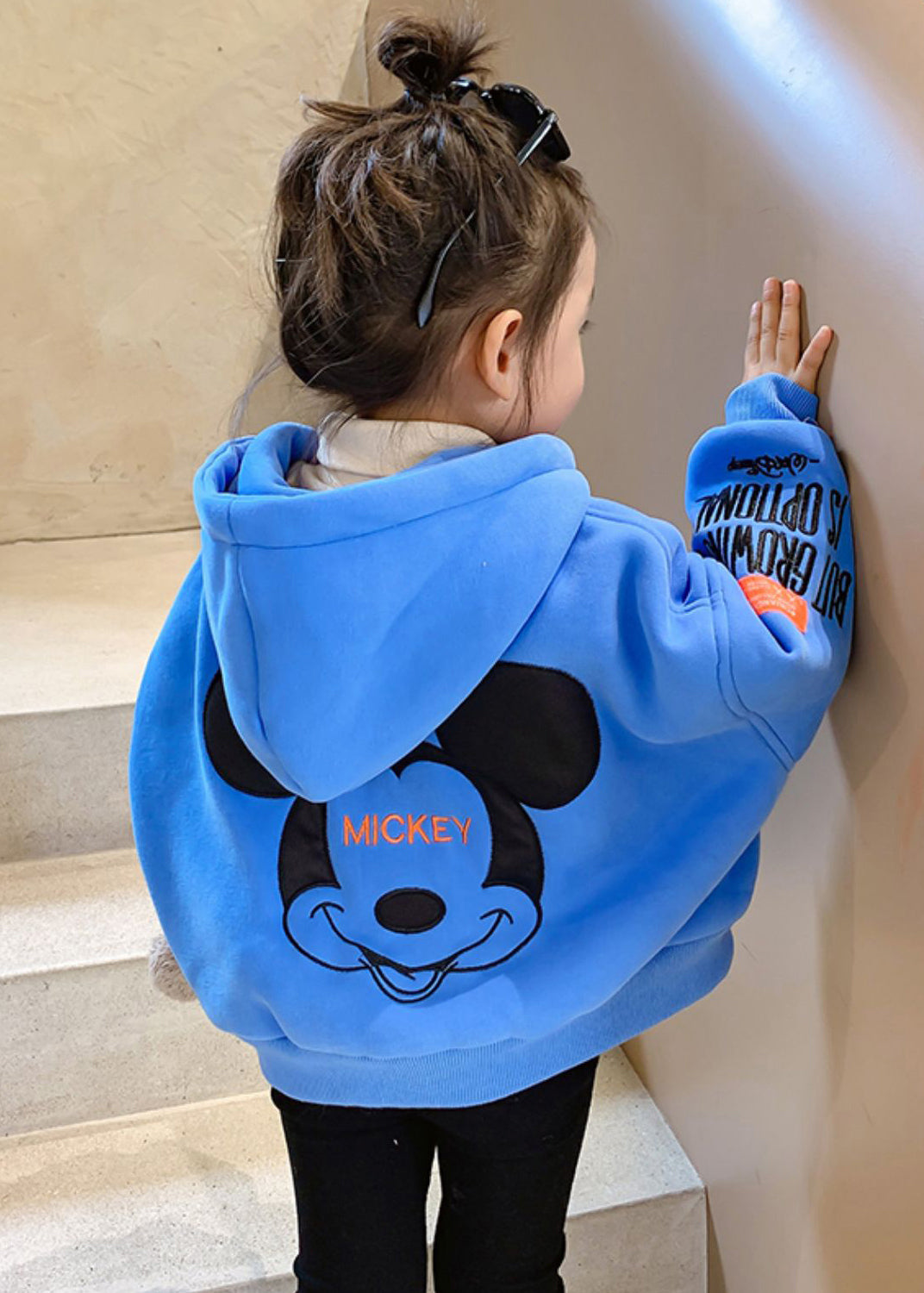 New Blue Hooded Zippered Graphic Cotton Baby Coat Spring