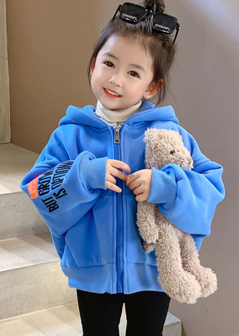 New Blue Hooded Zippered Graphic Cotton Baby Coat Spring
