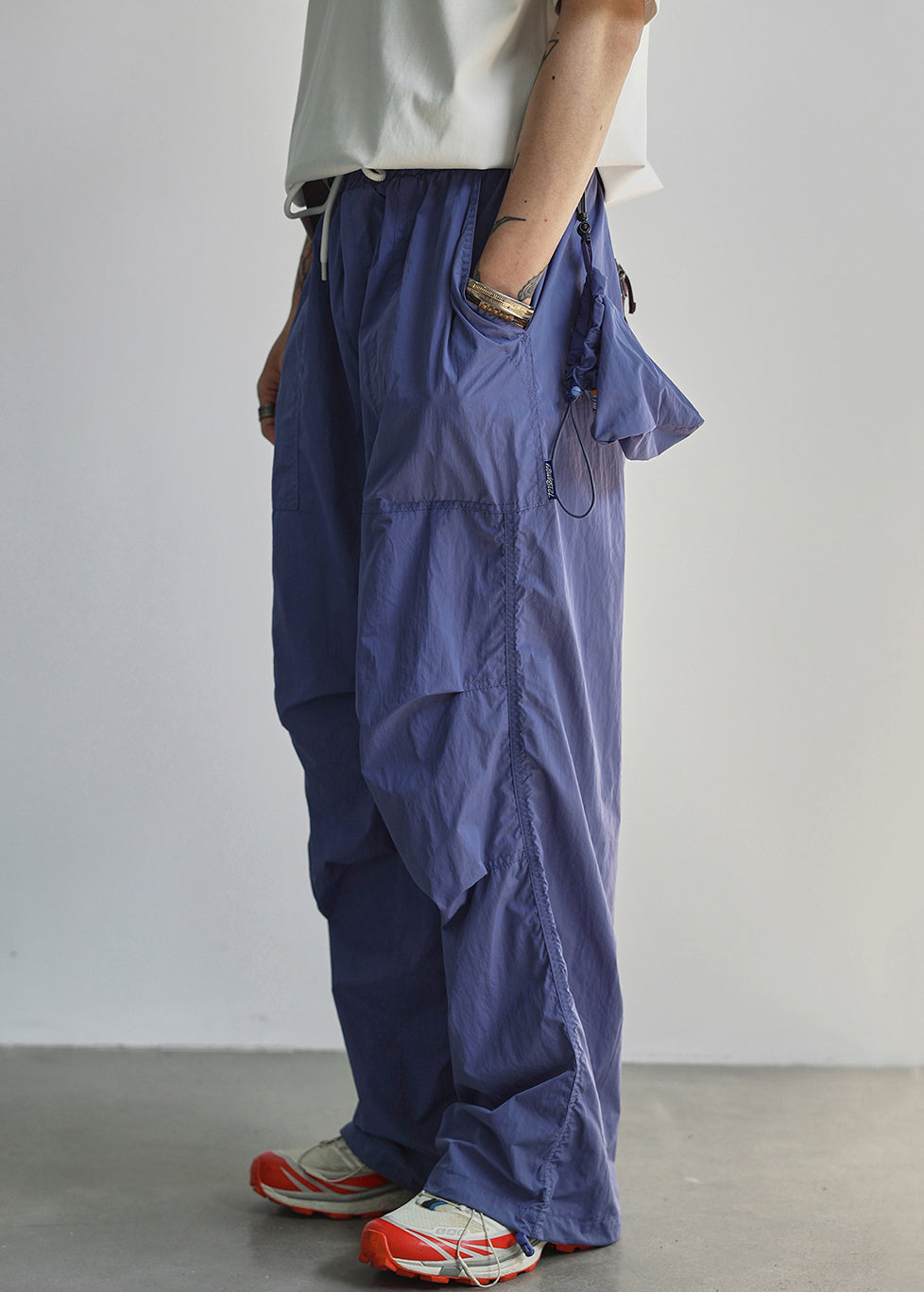 New Blue Letter Lace Up Pockets Cotton Pants Summer