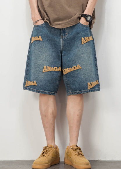 New Blue Letter Pockets Pants Shorts Summer