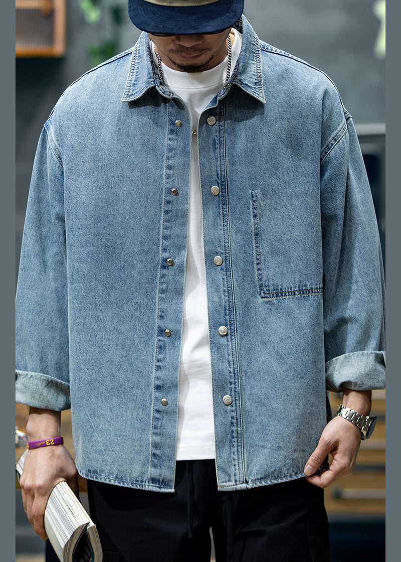 New Blue Peter Pan Collar Button Denim Shirt Spring
