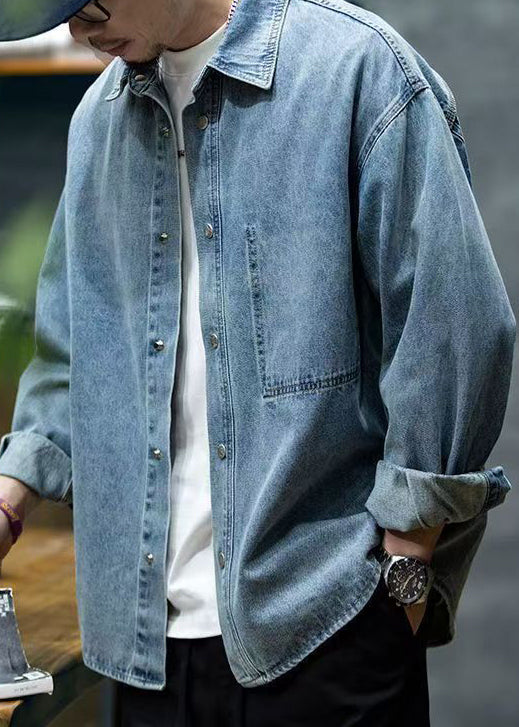 New Blue Peter Pan Collar Button Denim Shirt Spring