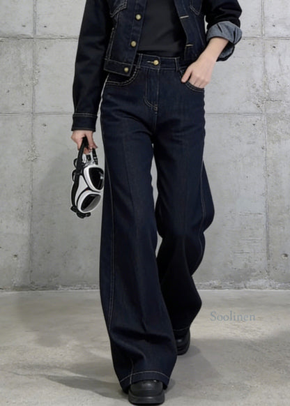 New Blue Peter Pan Collar Coat Pants Denim Two Pieces Set Spring