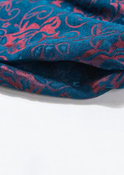 New Blue Pockets Elastic Waist Patchwork Cotton Skirt Winter