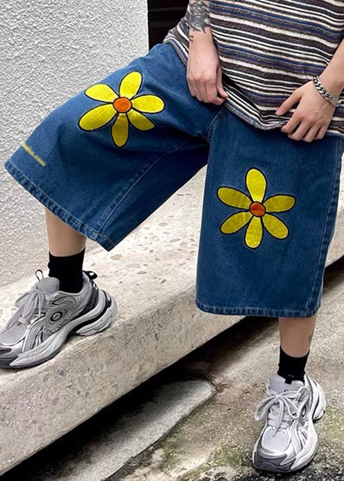 New Blue Pockets High Waist Denim Crop Pants Summer