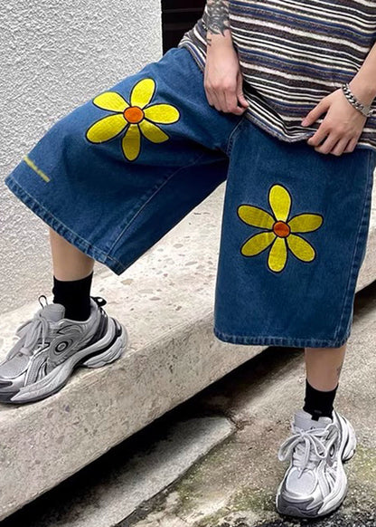 New Blue Pockets High Waist Denim Crop Pants Summer