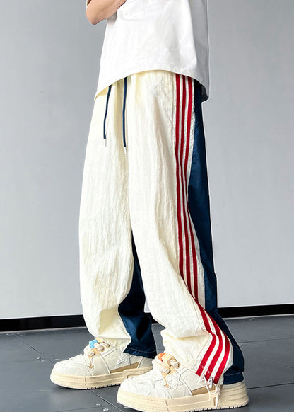 New Blue Striped Drawstring Cotton Pants Summer