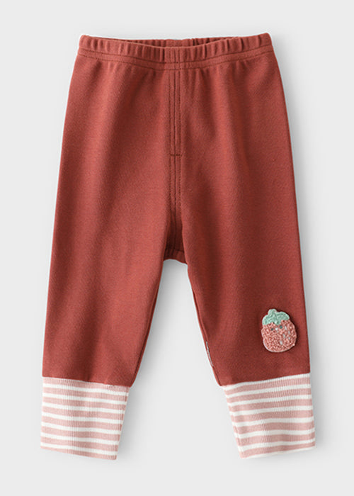 New Brick Red Elastic Waist Patchwork Cotton Kids Pants Spring
