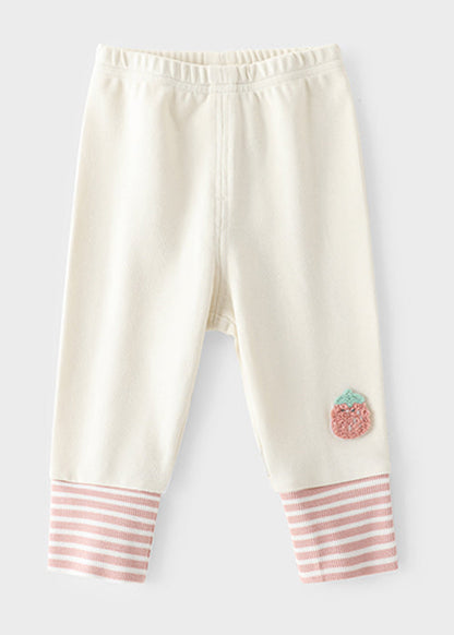 New Brick Red Elastic Waist Patchwork Cotton Kids Pants Spring
