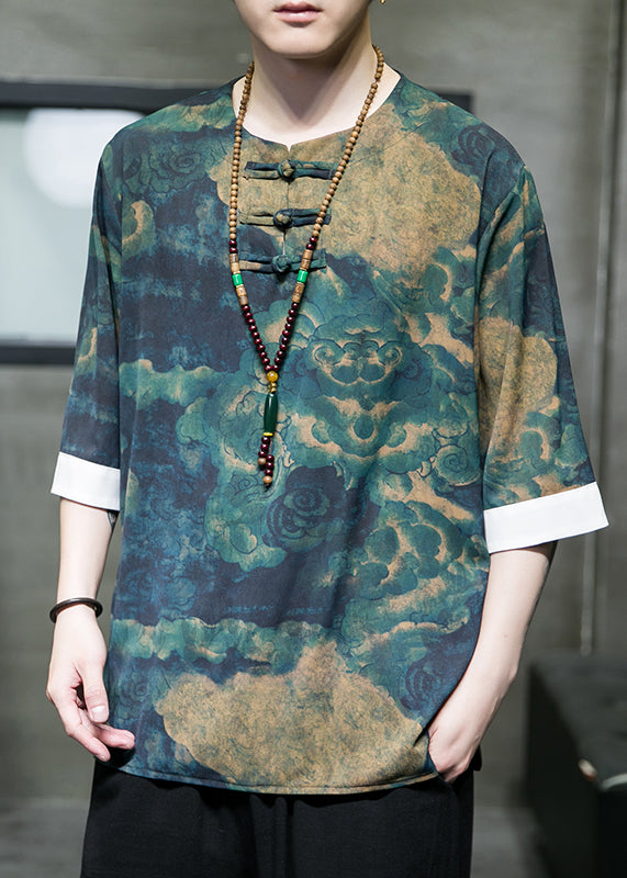 New Brown Button Print Ice Silk T Shirt Half Sleeve