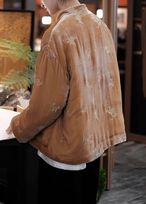 New Brown Chinese Button Pockets Parka Winter