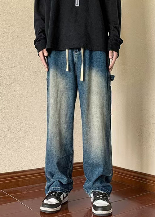 New Brown Pockets Elastic Waist Denim Pants Spring