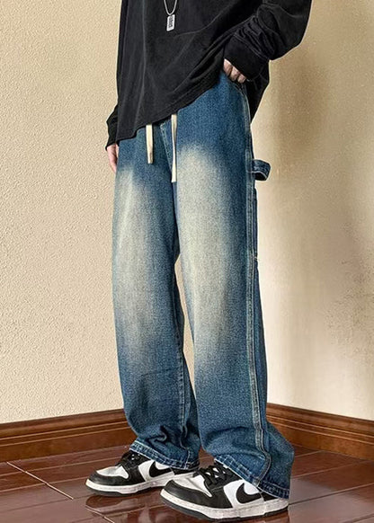 New Brown Pockets Elastic Waist Denim Pants Spring