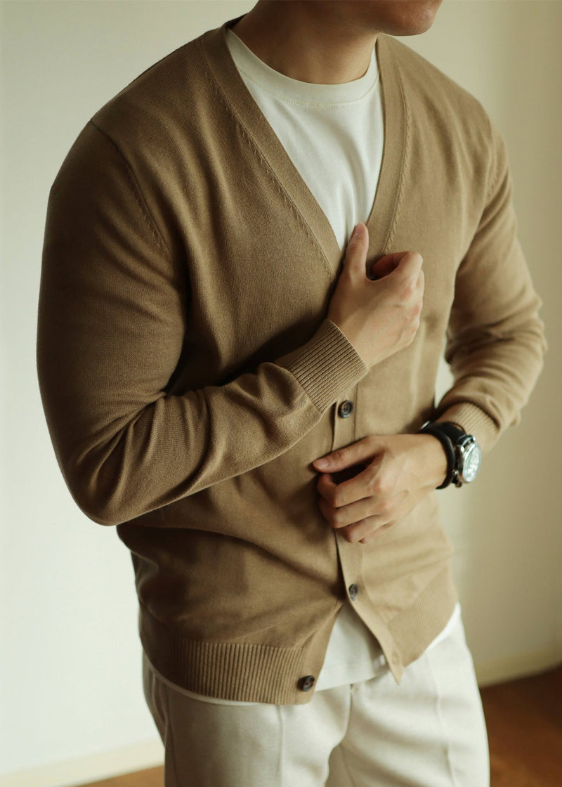 New Camel Button Cozy Knit Cardigan Long Sleeve