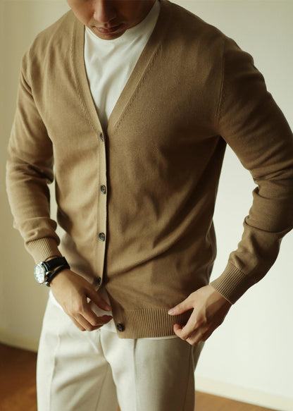 New Camel Button Cozy Knit Cardigan Long Sleeve
