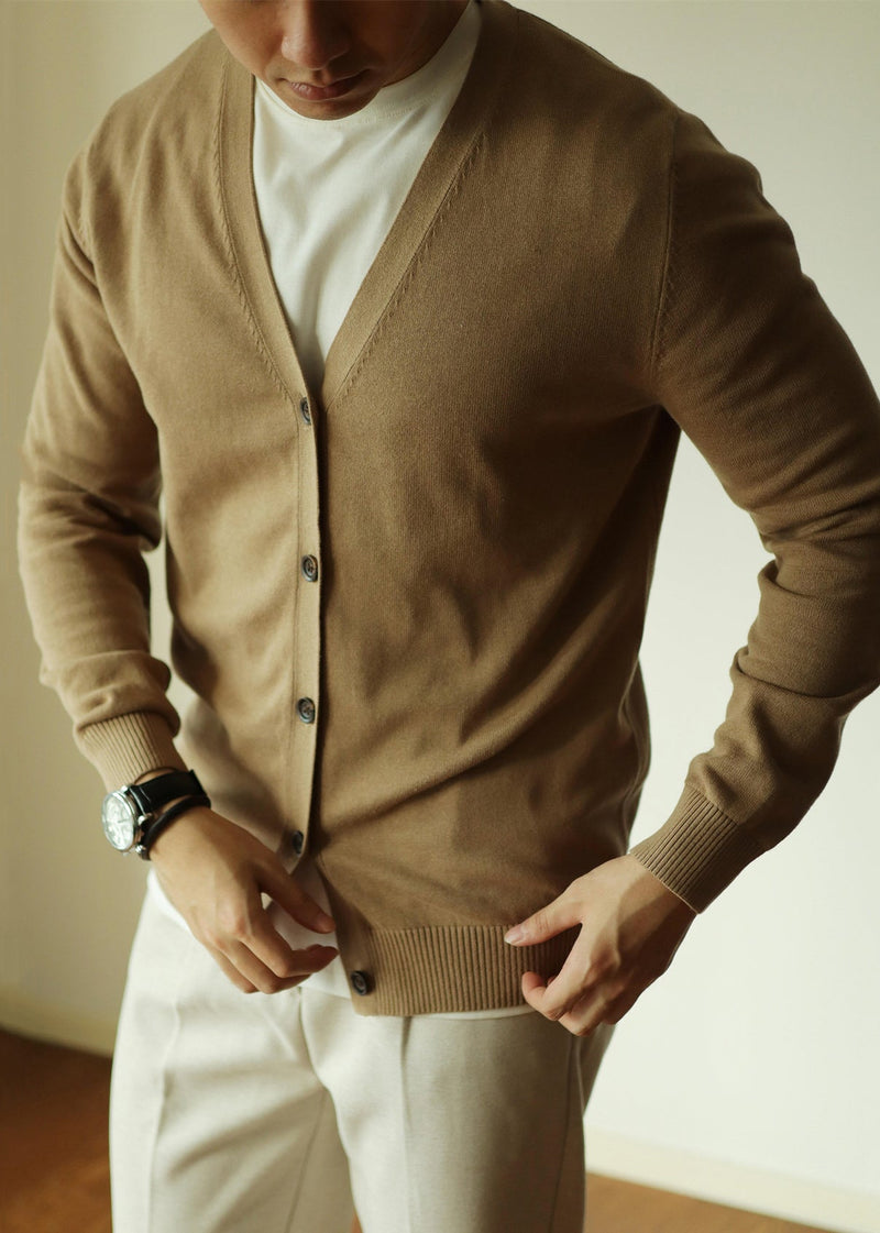 New Camel Button Cozy Knit Cardigan Long Sleeve