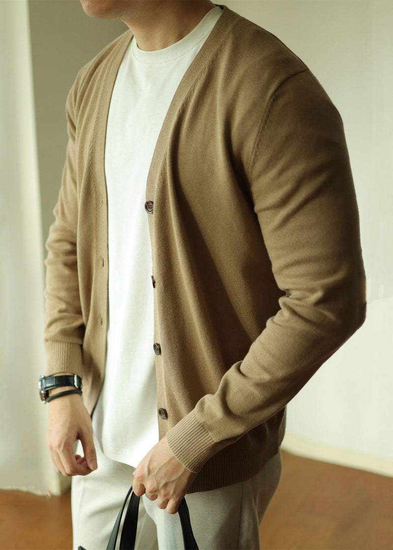New Camel Button Cozy Knit Cardigan Long Sleeve