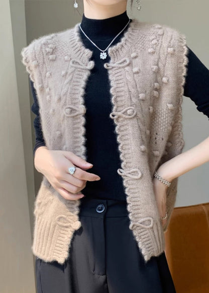 New Camel O Neck Button Cotton Knit Waistcoat Sleeveless