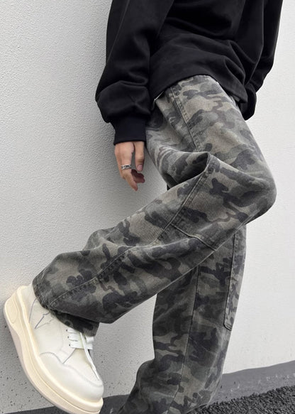 New Camouflage Pockets Warm Fleece Pants High Waist Spring