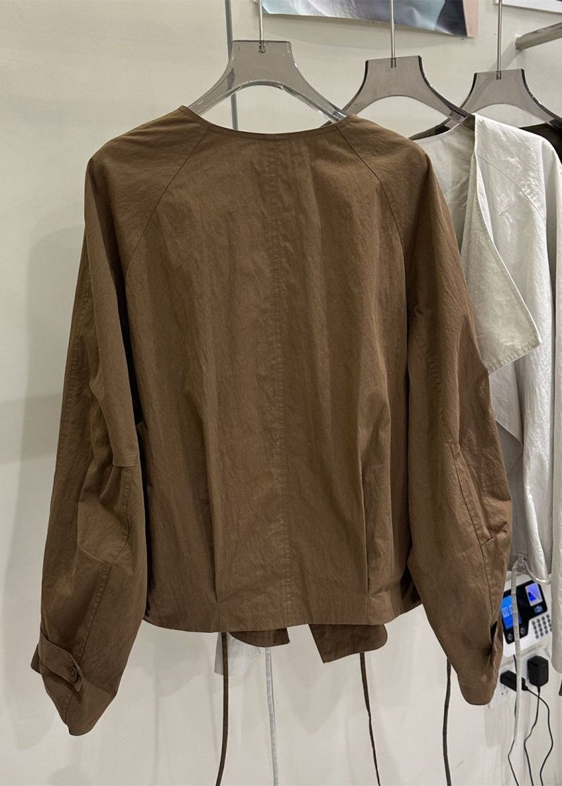 New Caramel Peter Pan Collar Patchwork Coats Spring