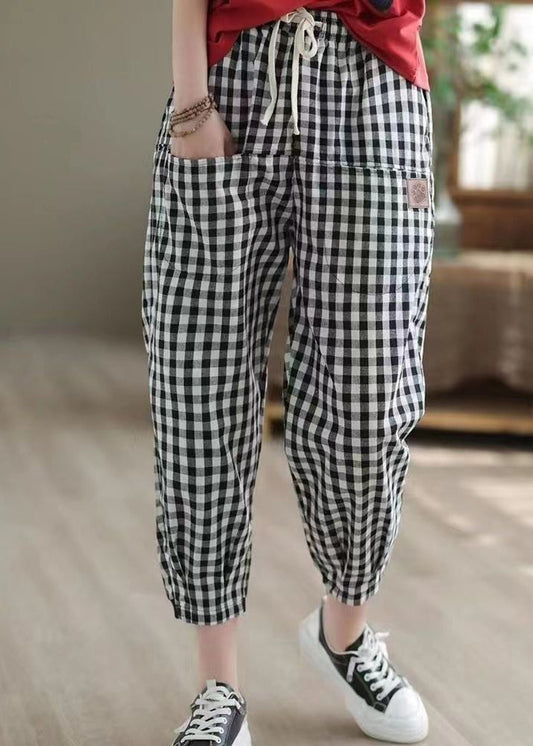New Big Plaid Pockets Elastic Waist Harlan Pants Autumn