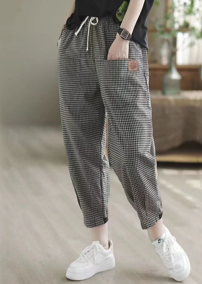 New Big Plaid Pockets Elastic Waist Harlan Pants Autumn