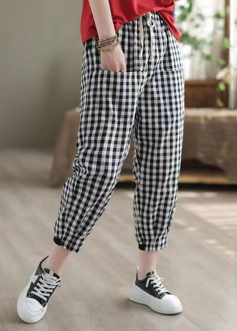 New Big Plaid Pockets Elastic Waist Harlan Pants Autumn