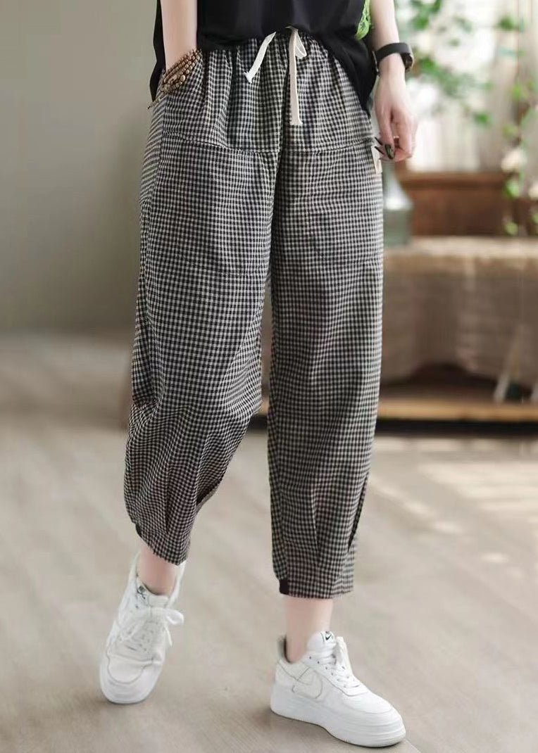 New Big Plaid Pockets Elastic Waist Harlan Pants Autumn
