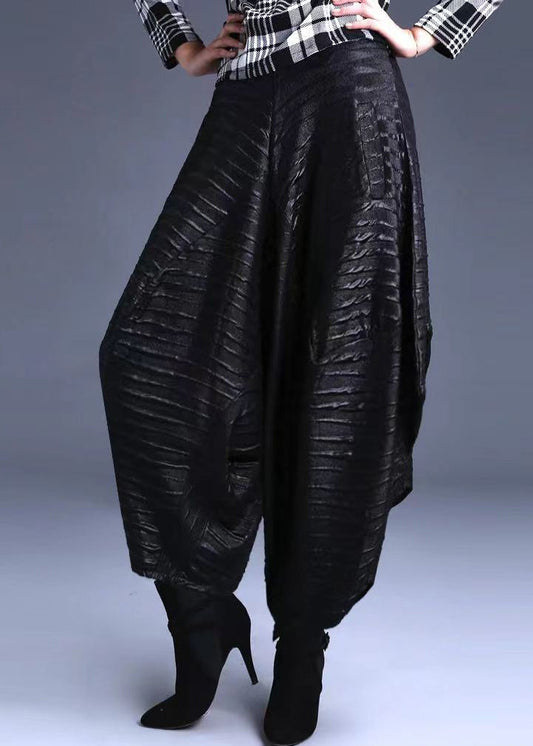 New Black Pockets High Waist Cotton Lantern Pants Spring