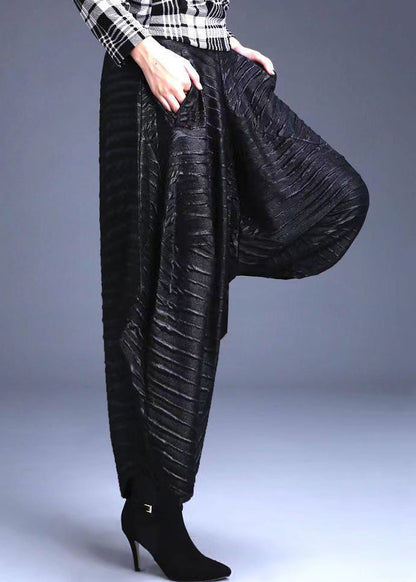 New Black Pockets High Waist Cotton Lantern Pants Spring