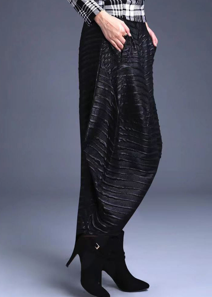 New Black Pockets High Waist Cotton Lantern Pants Spring