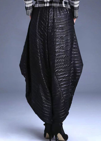 New Black Pockets High Waist Cotton Lantern Pants Spring