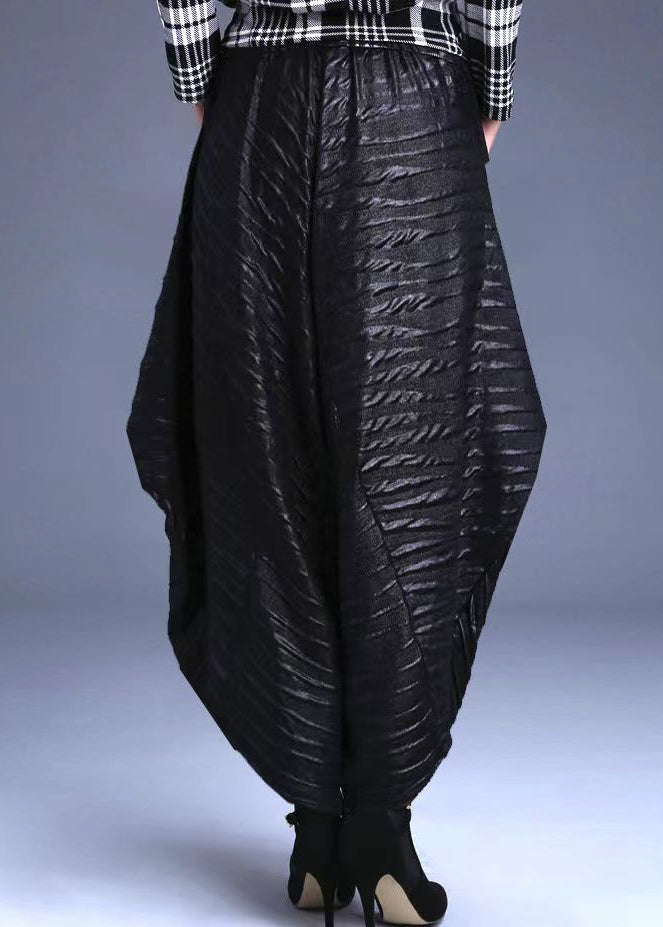 New Black Pockets High Waist Cotton Lantern Pants Spring