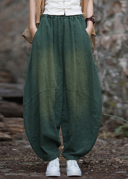 New Green Pockets Patchwork Linen Lantern Pants Fall
