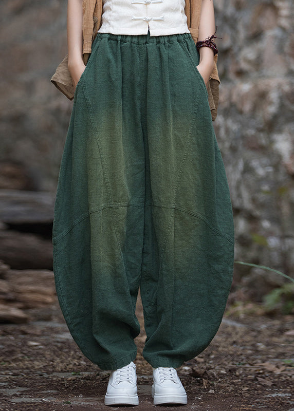 New Green Pockets Patchwork Linen Lantern Pants Fall