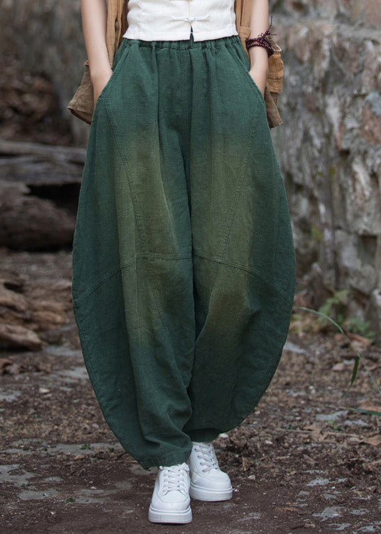 New Green Pockets Patchwork Linen Lantern Pants Fall