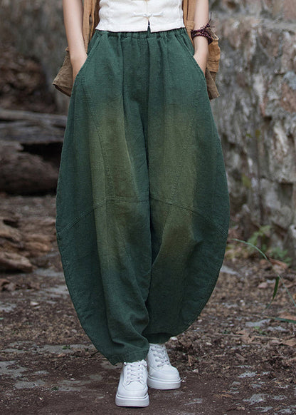 New Green Pockets Patchwork Linen Lantern Pants Fall