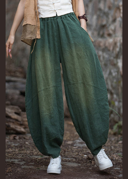 New Green Pockets Patchwork Linen Lantern Pants Fall