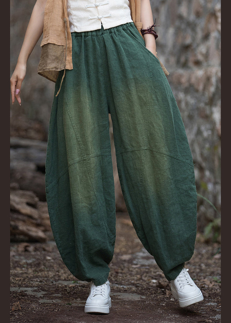 New Green Pockets Patchwork Linen Lantern Pants Fall