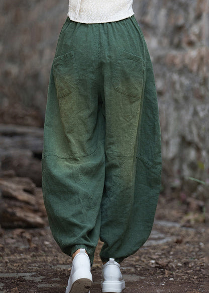 New Green Pockets Patchwork Linen Lantern Pants Fall