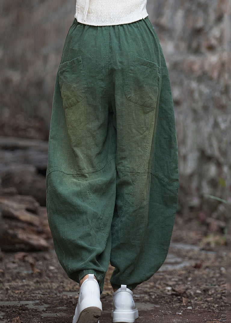 New Green Pockets Patchwork Linen Lantern Pants Fall