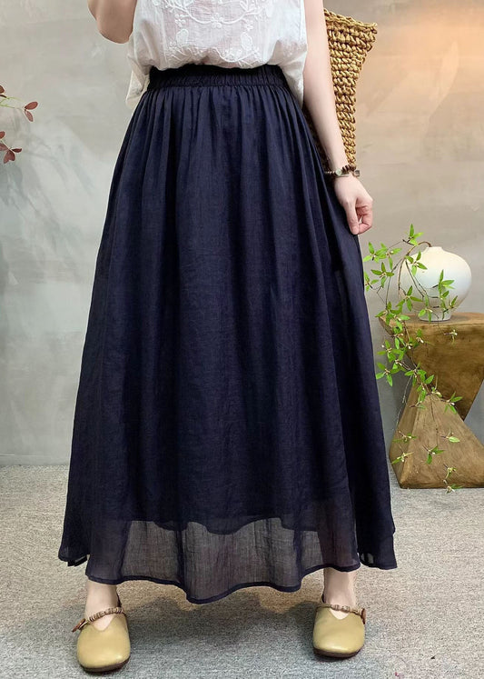 New Navy Elastic Waist Linen Skirts Summer