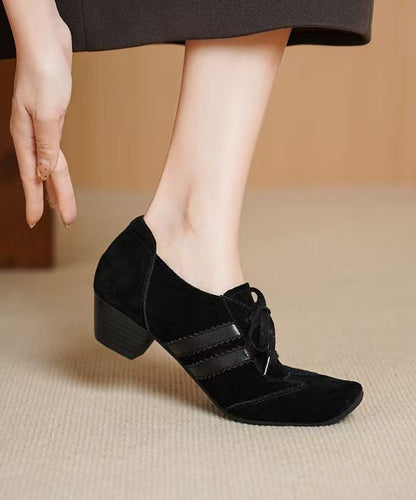 New Splicing Chunky Shoes Red Suede Lace Up