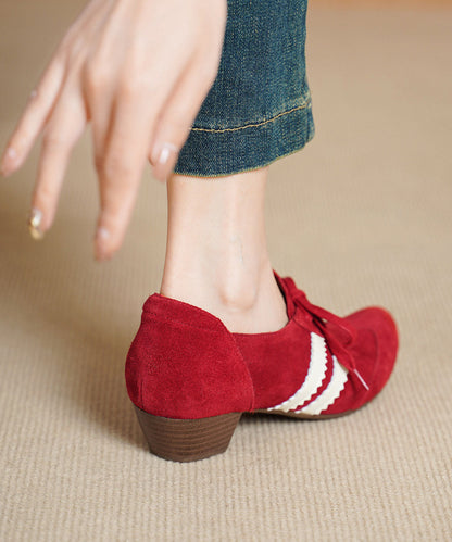 New Splicing Chunky Shoes Red Suede Lace Up