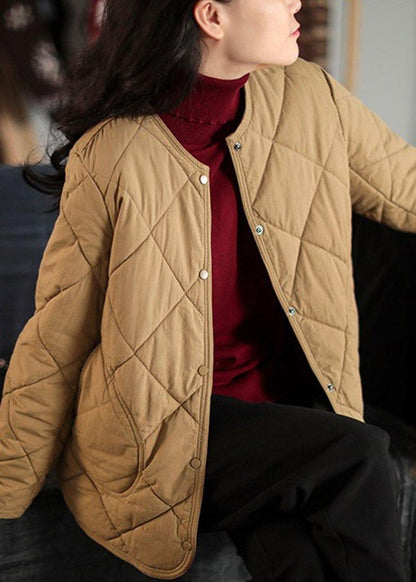 New Warm Coat Khaki O Neck Pockets Coat