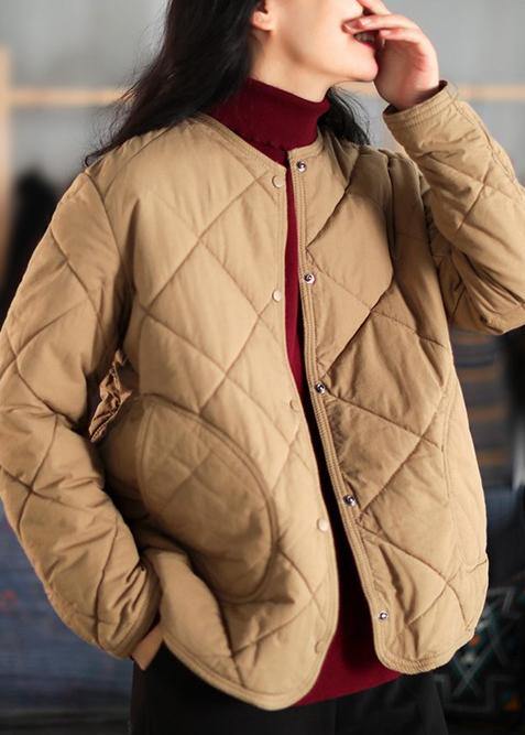 New Warm Coat Khaki O Neck Pockets Coat