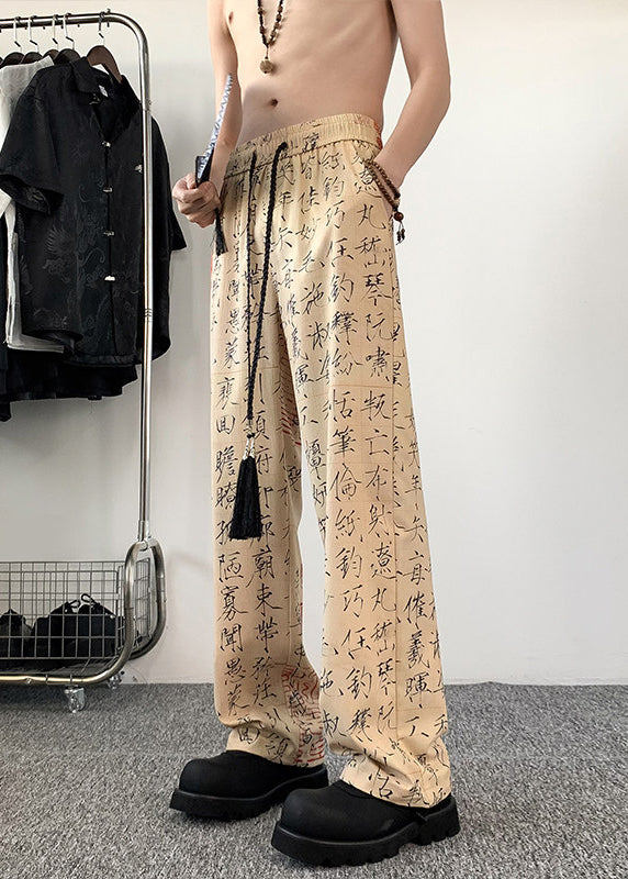 New Chinese Style Printed Ice Silk Wide Leg Pants Summer