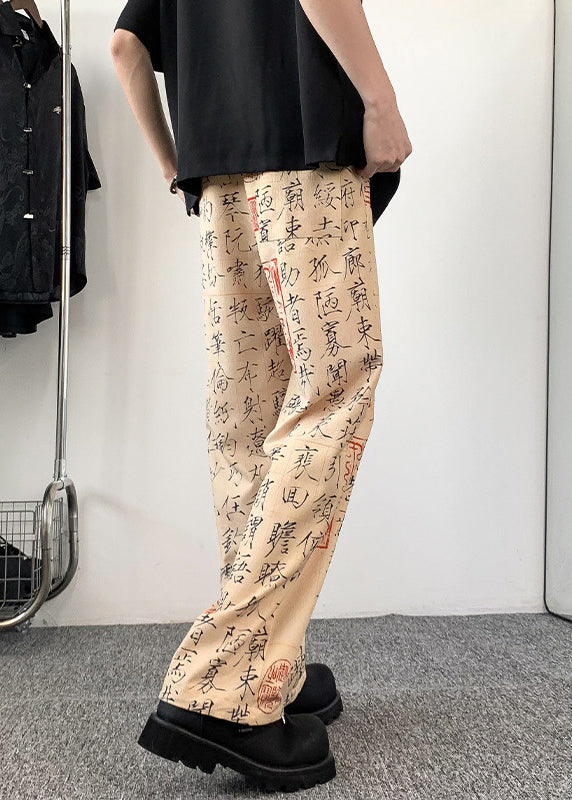 New Chinese Style Printed Ice Silk Wide Leg Pants Summer