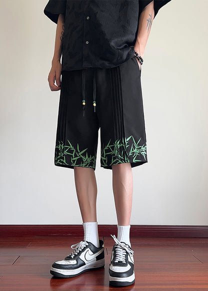 New Chinese Style White Bamboo Print Ice Silk Shorts Summer