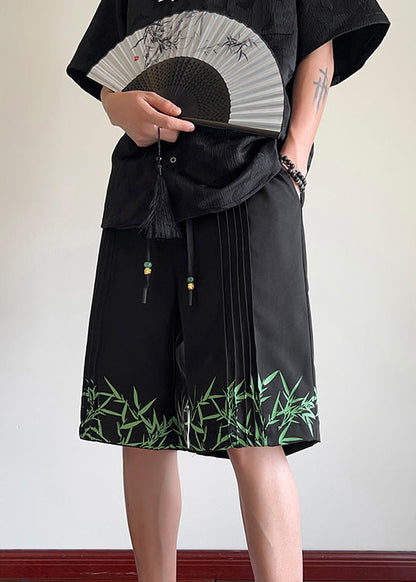 New Chinese Style White Bamboo Print Ice Silk Shorts Summer